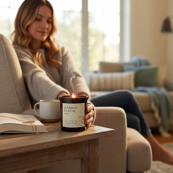 Leoben Co Jasmine Santal Candle 9 Oz 1 Wick Vegan Soy Wax Small Batch Gift - Picture 1 of 2